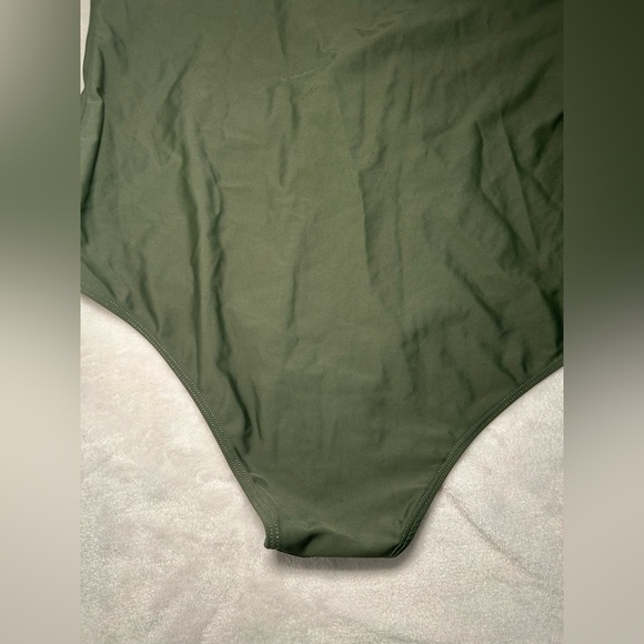 Olive Green Ruffled One-Piece Swimsuit - Picture 3 of 5